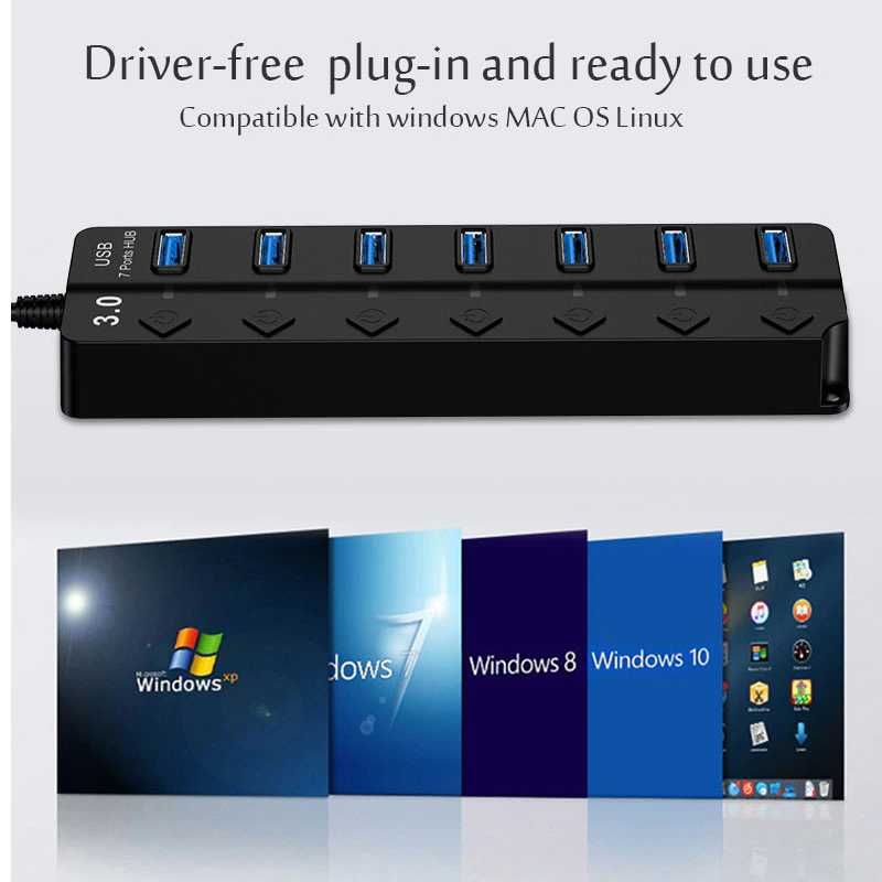 USB HUB (USB-разветвитель), 4/7 портов, 30 см, USB 3,0