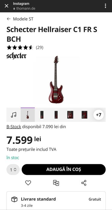 Chitara electrica Schecter Hellreiser C-1 FR S BCH