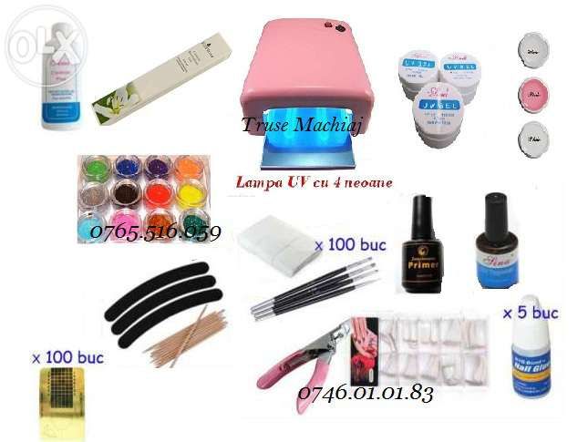 Kit BAZA unghii false/ unghii cu gel uv, lampa uv+ GHID APLICARE