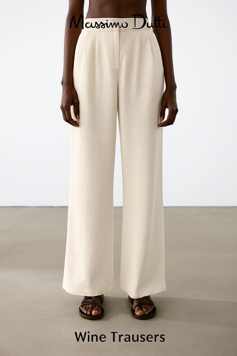 Massimo Dutti ленени панталони / 100% лен, цвят айвъри