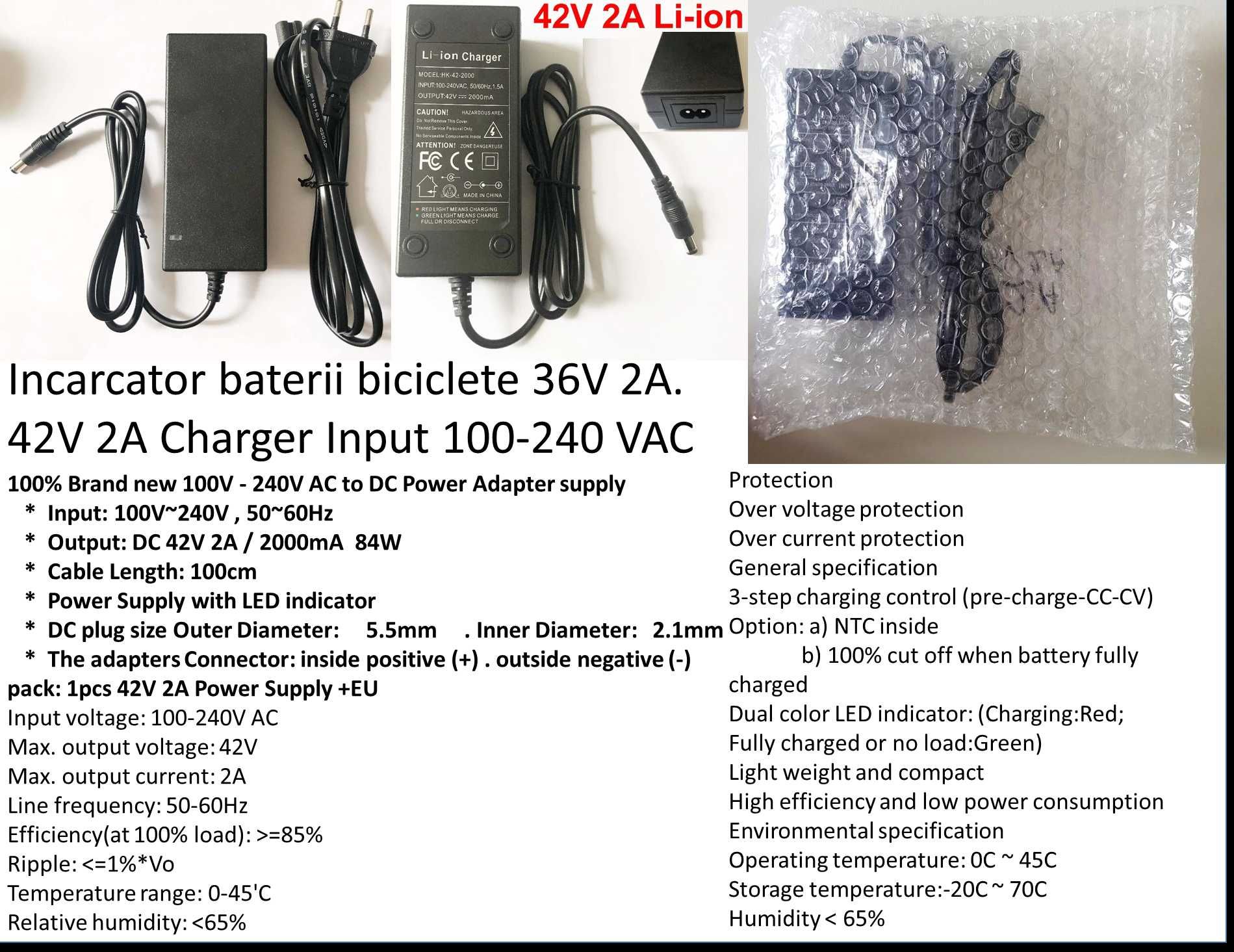Incarcator baterie scuter bicicleta electrica 36V 48V 60V Nou!