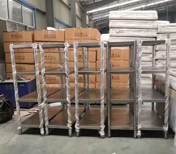 Rafturi din inox,Rastel din inox,Raft depozitare cu 4 polite pline,NOI