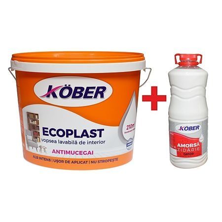 Ecoplast - vopsea lavabilă de interior,Antimucegai 15 L + amorsa cadou