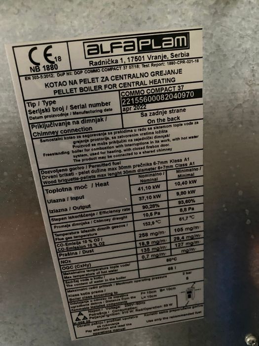 Centrală pe peleți Alfa Plam Commo Compact 37 – 41 kW