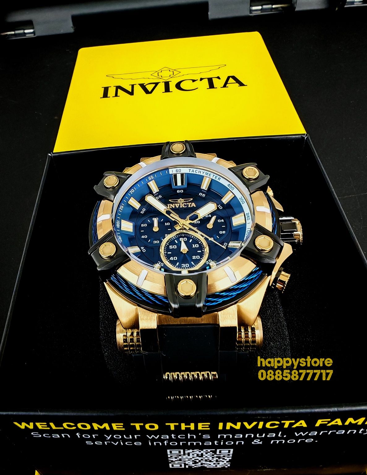 часовник INVICTA Gunmetal Gold and Blue 52 mm, Инвикта нов