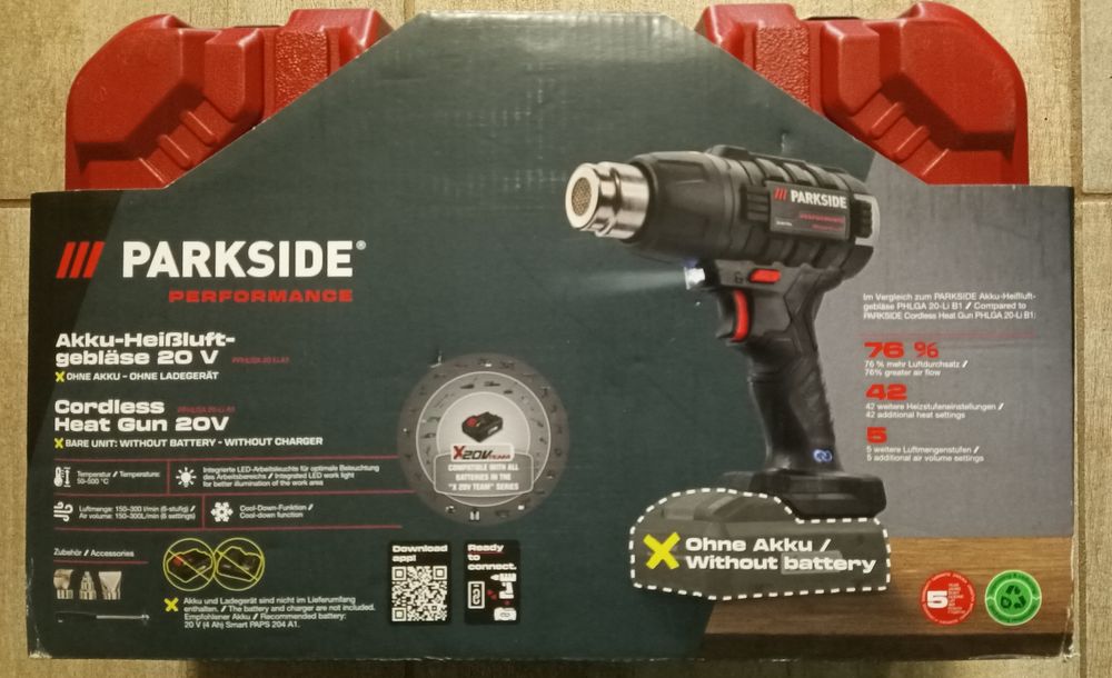 Parkside generator aer cald feon pe baterie 20V pistol aer fierbinte