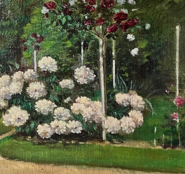 „PARC ÎNFLORIT” - Tablou VECHI, 1937, ulei/pnză/c 60x50cm semnat datat