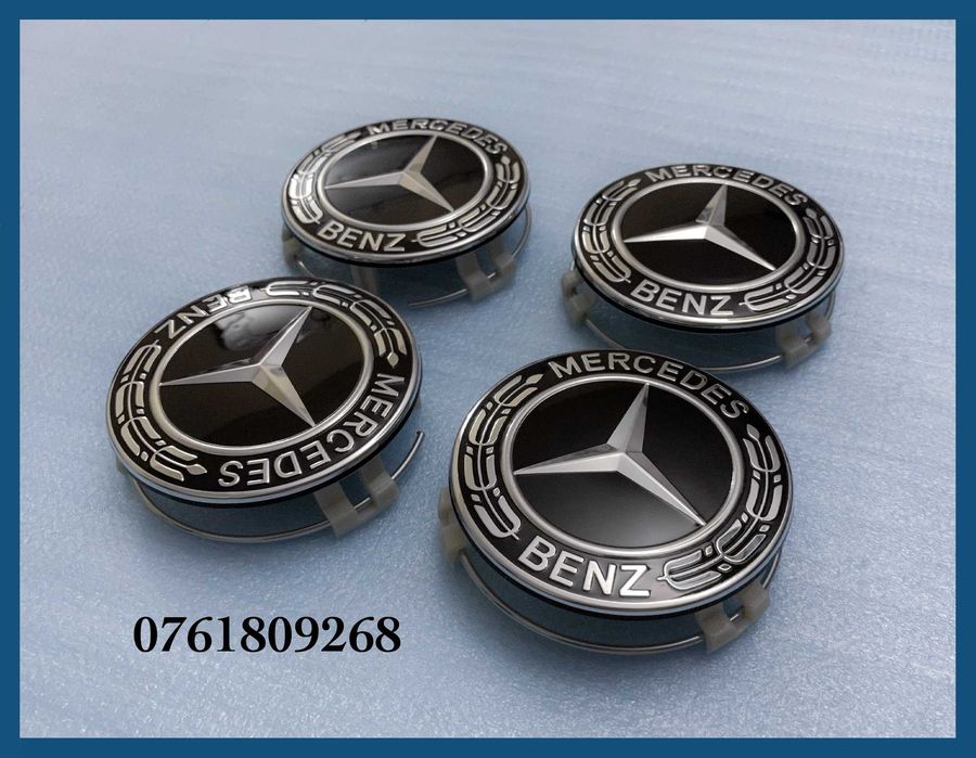 Set 4 capace negre 75mm jante aliaj Mercedes Benz