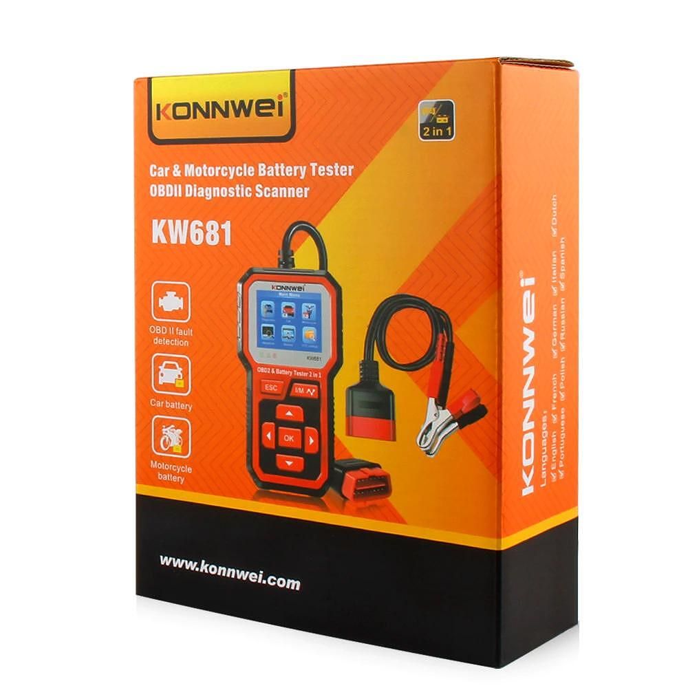 2в1 тестер за акумулатори и obd2 скенер тест за зареждане konnwei kw68