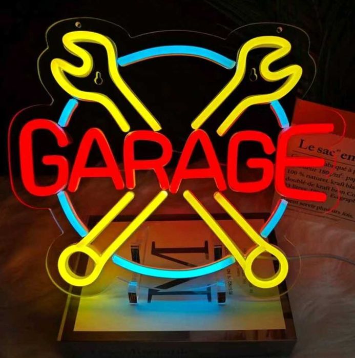 Reclama luminoasa LED Neon „GARAGE” - chei incrucisate,Temark®