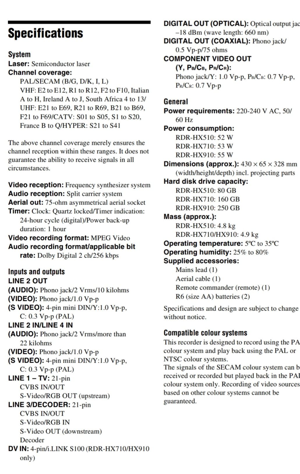 Vand DVD Recorder Sony RDR-HX710