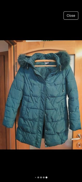 Haina iarna dama / parka verde cu fermoar