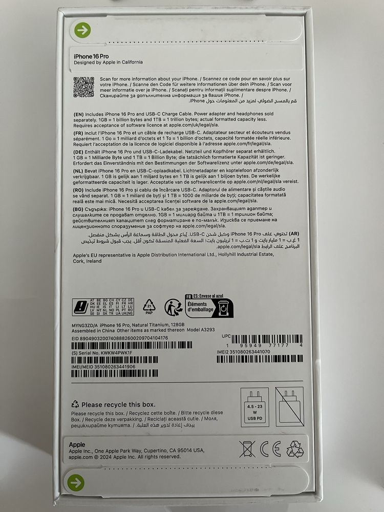 Iphone 16 pro, natural titanium, 128 gb