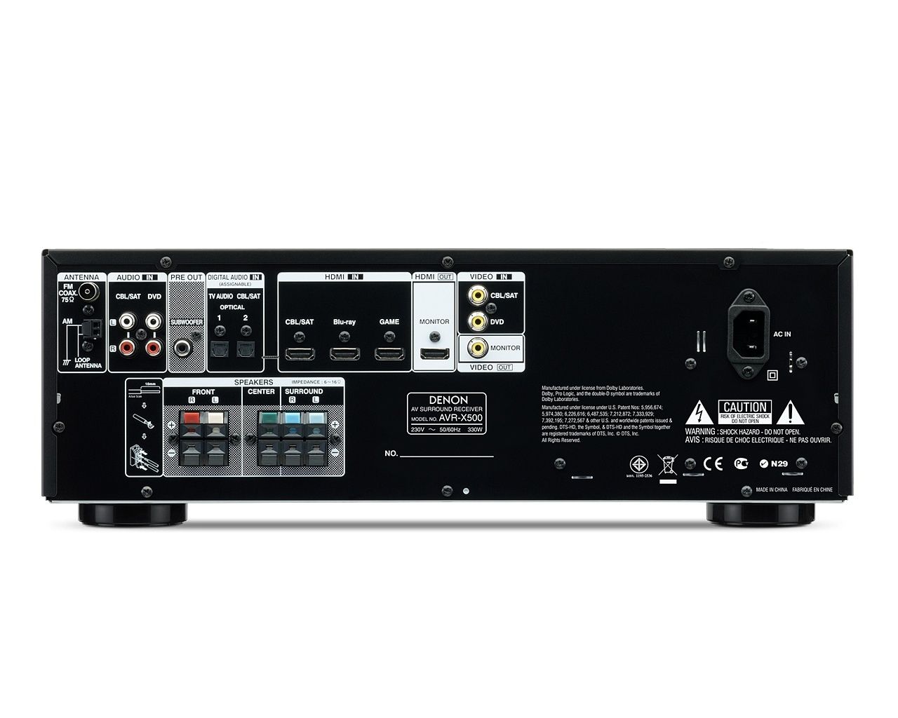 Amplificator Denon AVR-X500, 5 canale, 375W RMS, Negru