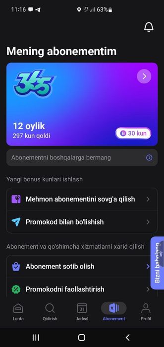 1fit abonement 297 kunlik va 30 kun bonus