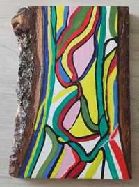 Pictură abstractă pe lemn masiv