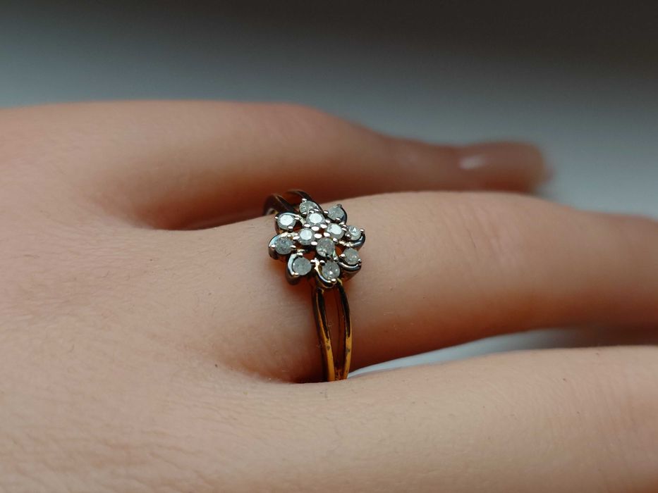 Inel din argint aurit cu diamante tăietură veche europeană