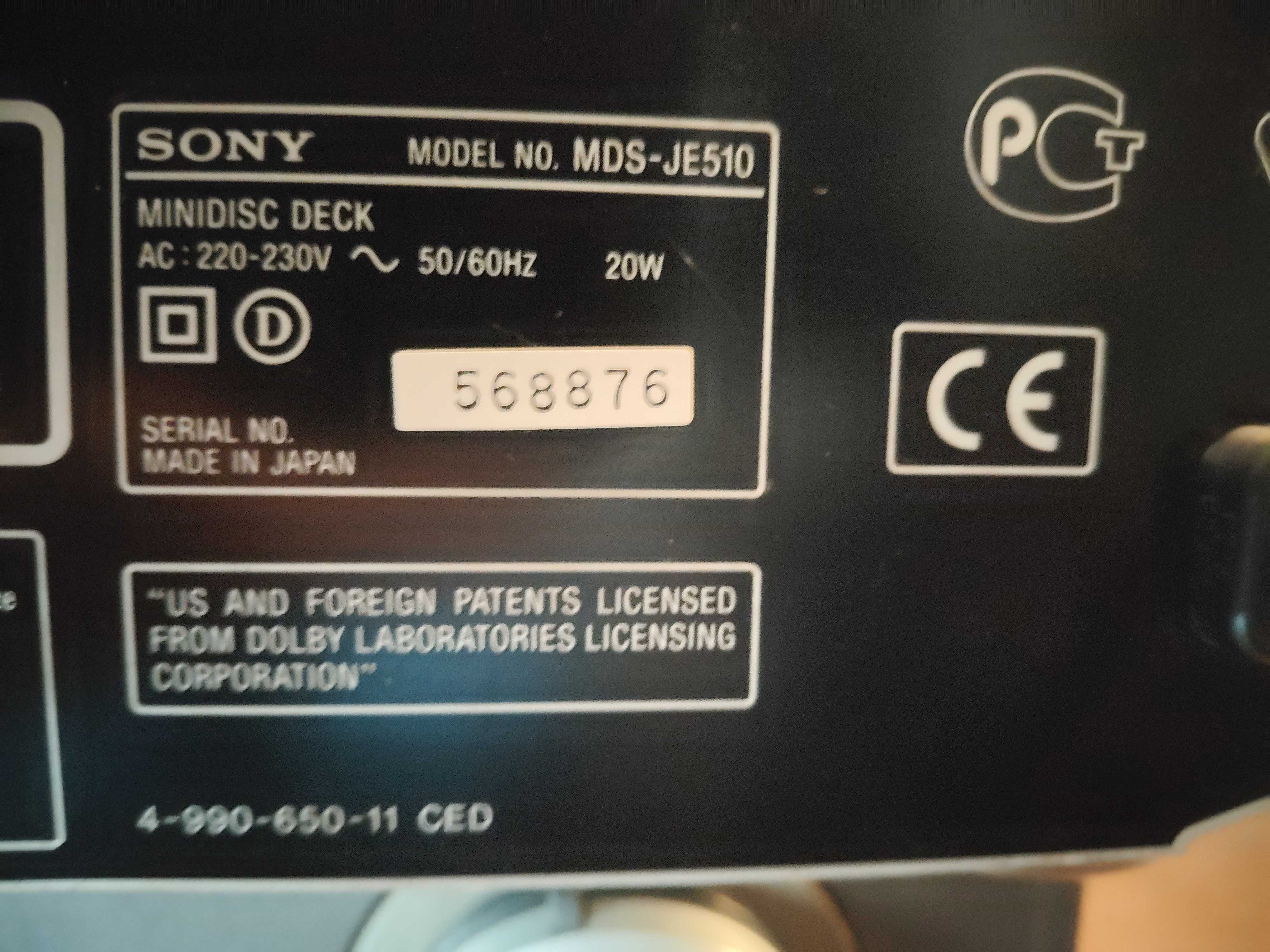 Sony minidisc recorder MDS -JE510