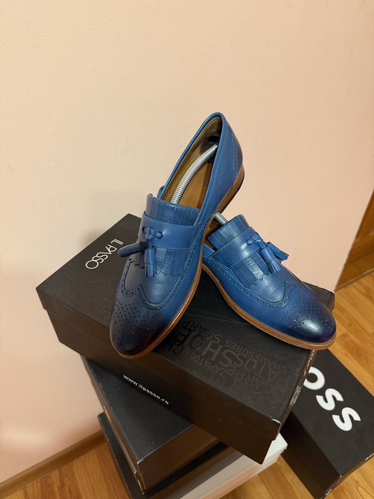 Pantofi piele albastri barbati ca noi