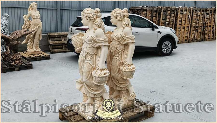 Statuetă fata cu coșulețe, galben patinat, model S23.