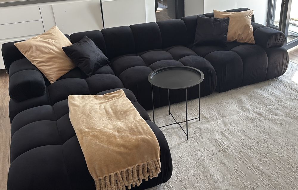 Canapea catifea neagra modulara Bellis