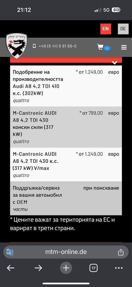 MTM чип Ауди а8 д4