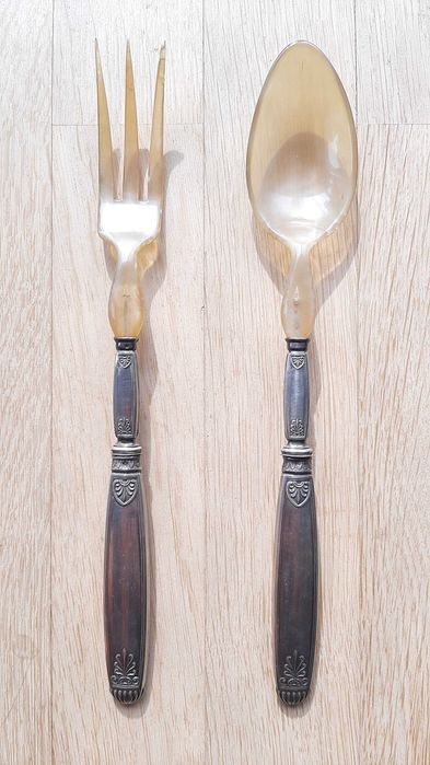 Set tacamuri salata,argint sterling .950 si corn,Franta,1886-1900,119g