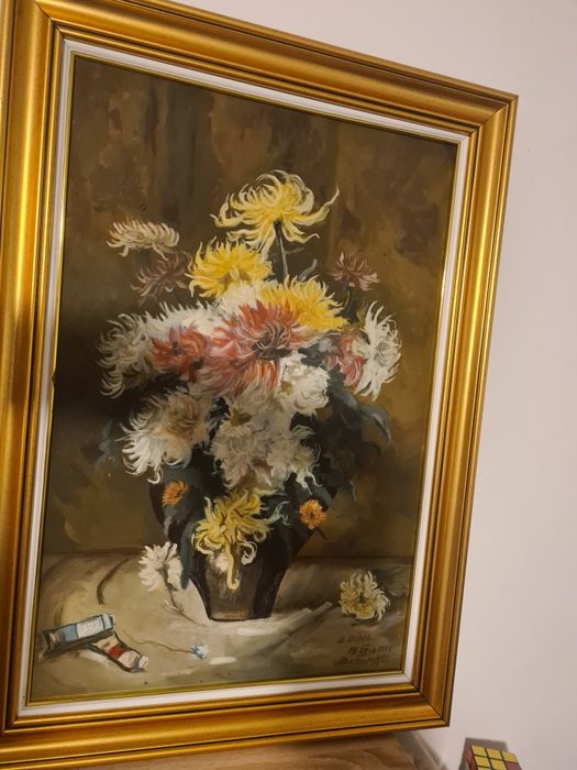 Tablou crizanteme pastelate inramat