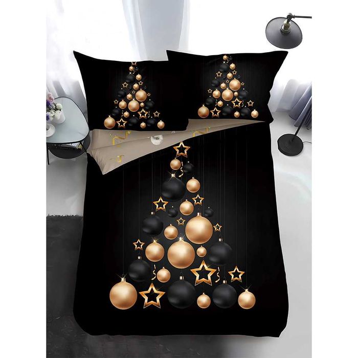 Двулицево коледно спално бельо за приста (Реално изображение), 4 части