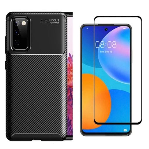 Samsung  A52/A53/A54/A55 Pachet Husa Carbon Neagra + Folie Sticla Curb