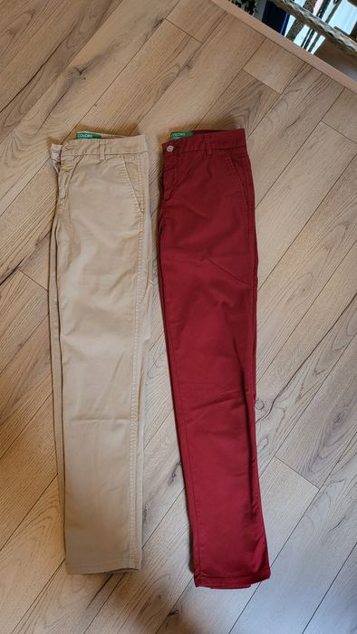 Pantaloni groși,femei Benneton,2 perechi, xs, roșu și bej
