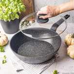 Tigaie din aluminiu turnat, marmorata, cu capac, neagra, 28cm,