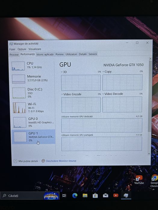 Laptop gaming| procesor i7gen7 | SSD M2 500gb| 16gb ram| GTX1050
