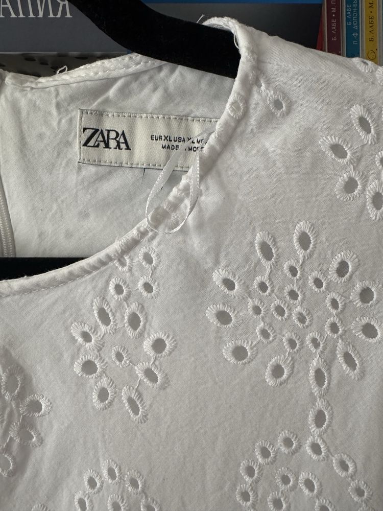 Бяла дълга памучна рокля Zara, Л размер