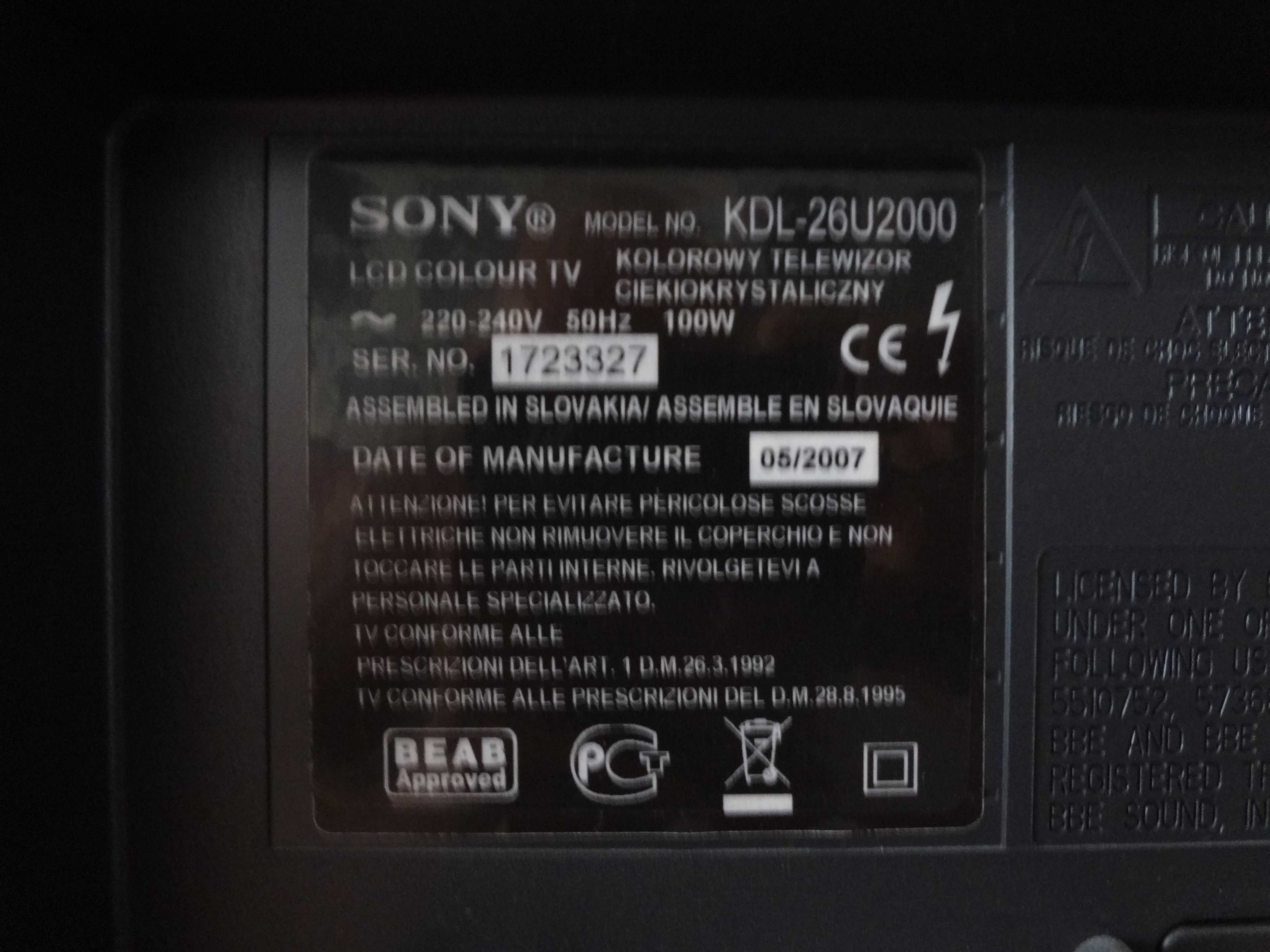 TV SONY LCD KDL-26U2000, cu telecomandă Thomson