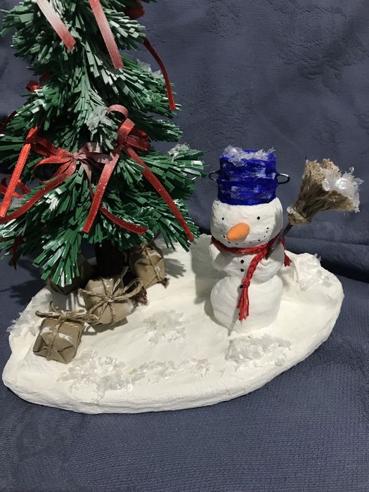 Decor de iarna handmade, Brad si Om de zapada