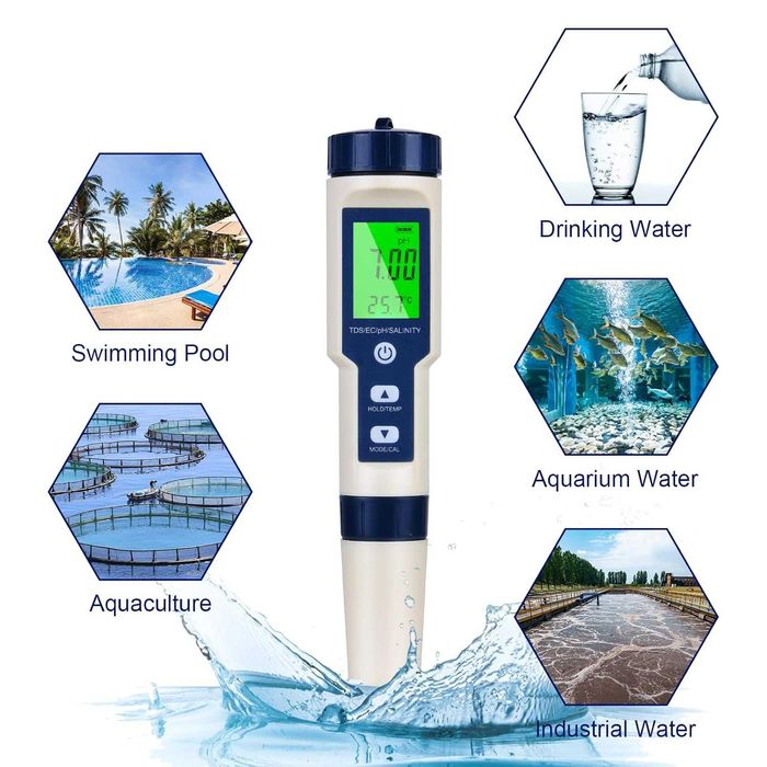 PH Meter 5-в-1 – PH/TDS/EC/Сол/Температура
