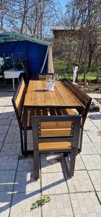 Градински комплект маса, 2 пейки и 2 стола