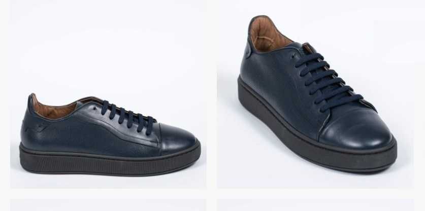 TEODOR -  тъмно сини кецове с десенирана кожа и лого