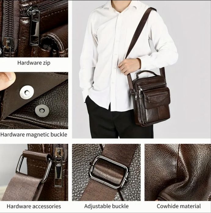 -15%Промоция• Ежедневна, Стилна и Практична мъжка кожена Blac’k*чанта!