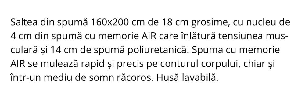 Vand saltea cu memorie 160x200x15