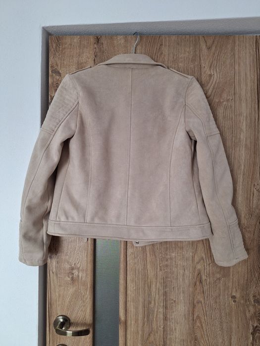 Geaca biker din velur crem/bej