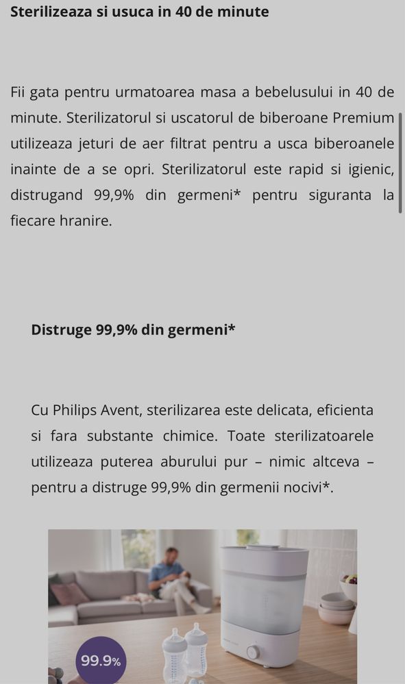 Sterilizator electric si uscator de biberoane Philips Avent