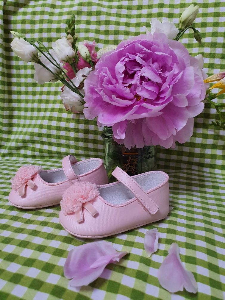Pantofi papuci balerini  fetite pantofiori bebe 6-9 luni roz botez May