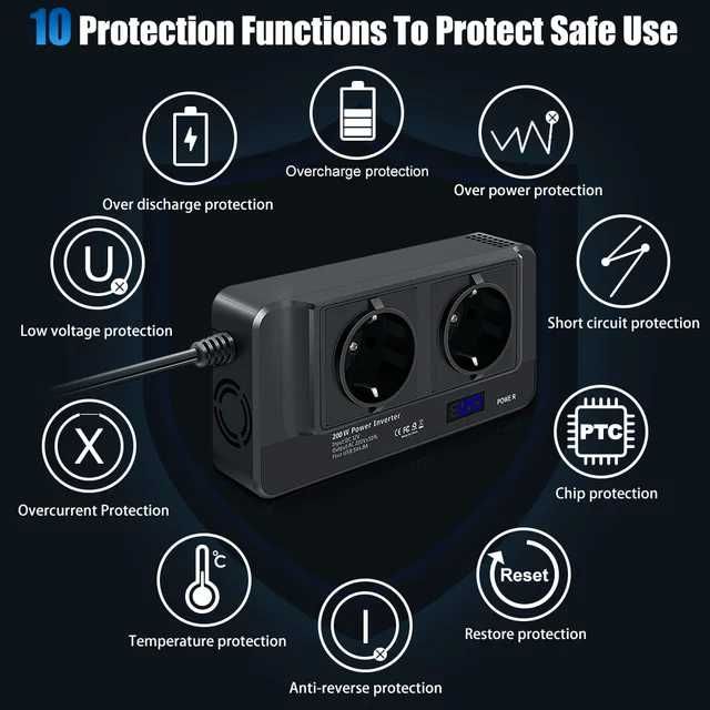 Invertor portabil de la priza auto 12V la priza dubla 220V, 2 x 200W