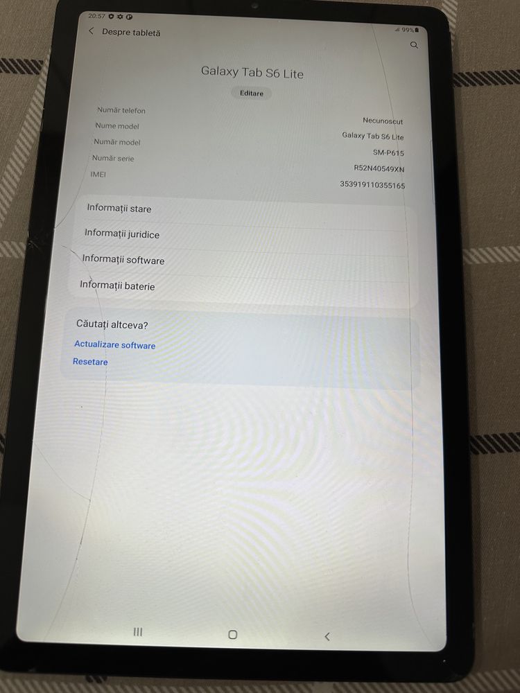 Samsung Tab s6 lite cu fisura pe geam