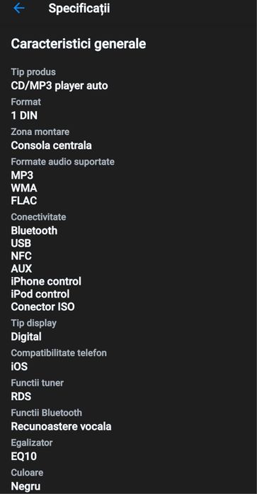 Vând Radio MP3 Player SONY A410, USB,Bluetooth, AUX, Negru