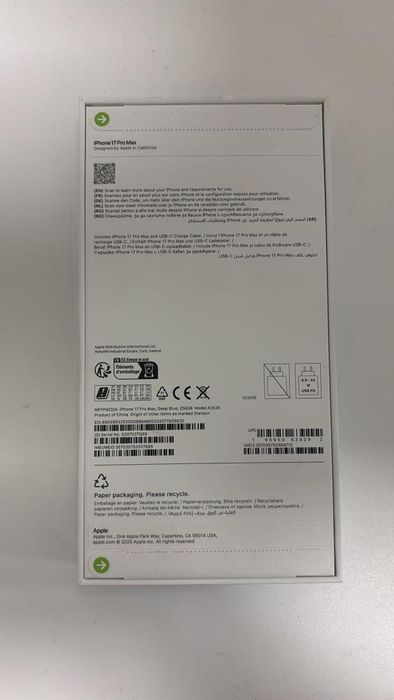 Telefon mobil Apple iPhone 17 Pro Max, 256GB, 5G, Deep Blue, -A-