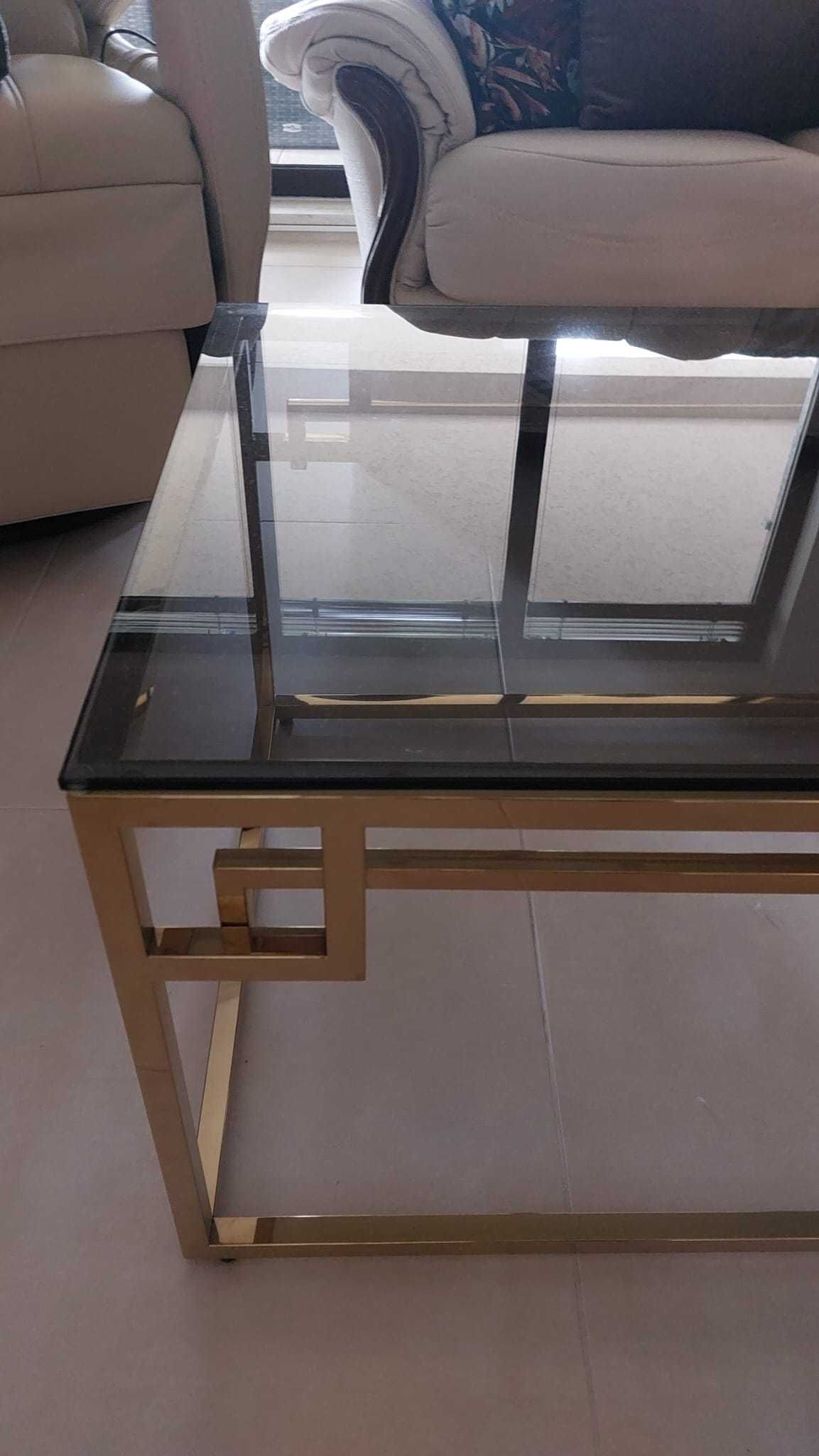 Холна маса Metell златисто и стъклен плот 120x 60x 45.7 см