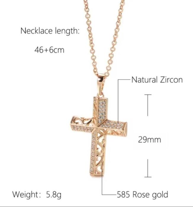 GPP6, set placat aur 14k, nou/marcat, lant+cruce zirconiu alb,superb
